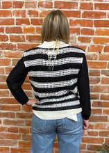 Off White & Black Crochet Collared Top (Extended Sizes)