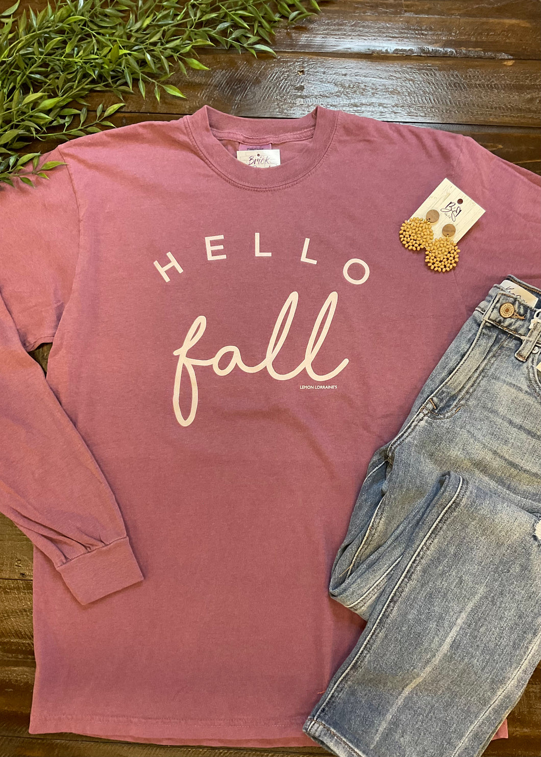 Berry Pink Hello Fall Long Sleeve Tee
