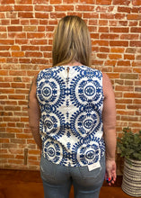 Cream & Blue Floral Sleeveless Blouse