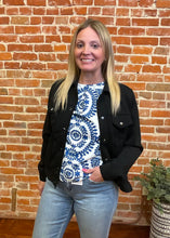 Cream & Blue Floral Sleeveless Blouse