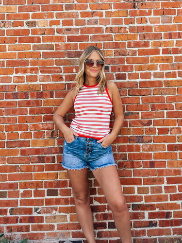 Red & Ivory Waffle Knit Tank