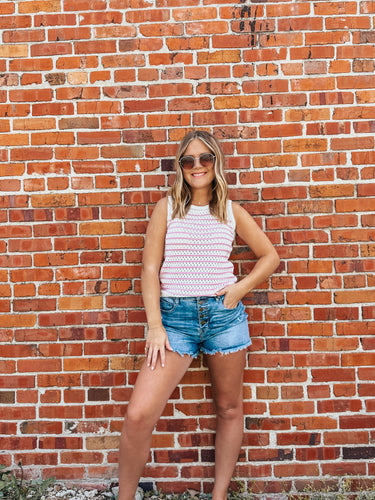 Ivory & Pink Crochet Sleeveless Sweater