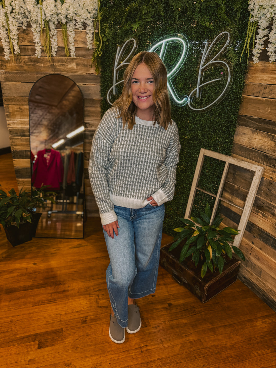 Grey & White Houndstooth Sweater