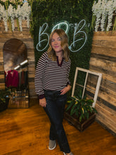 Burgundy & Cream Split V-Neck Top