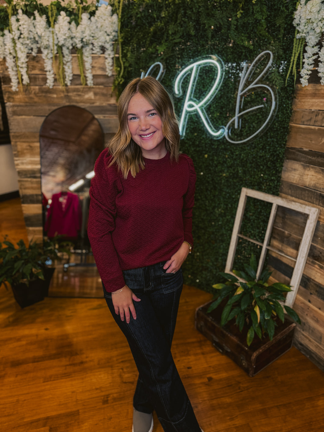 Wine Chevron Quilted Sweater