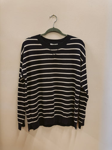 Eggplant & Cream Striped Pullover