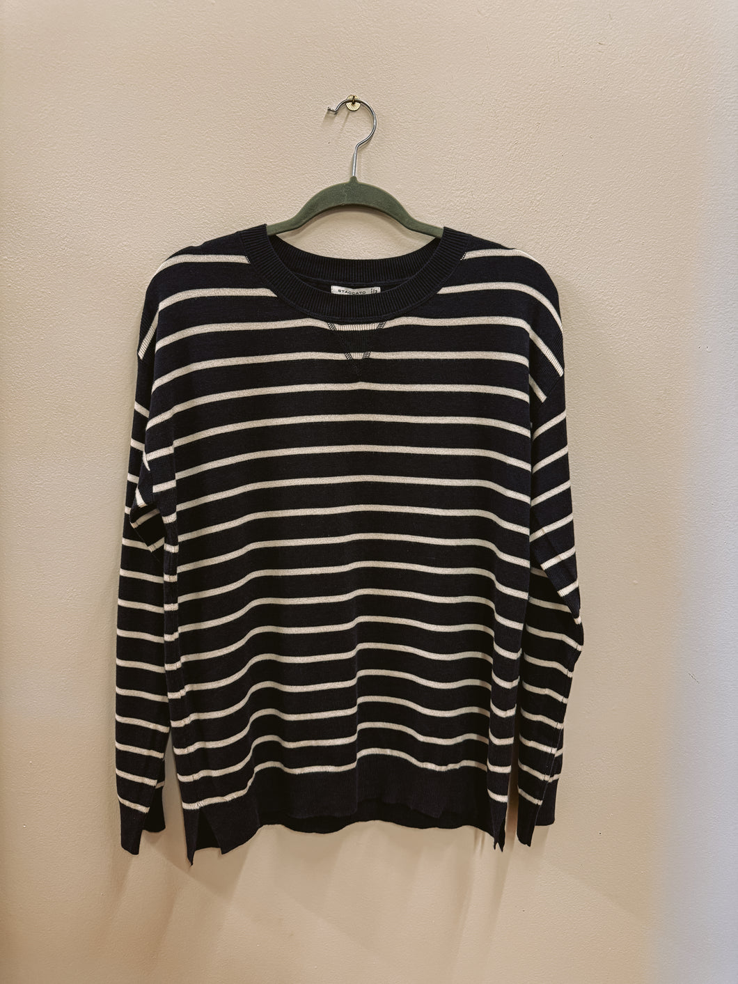 Eggplant & Cream Striped Pullover