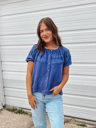 Flag & Anthem Blue Indigo Rosie Lace Trim Top