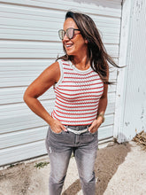 Red Striped Crochet Sweater Tank