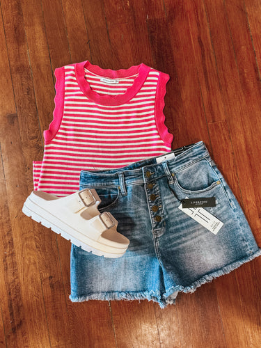 Pink Stripe Scallop Trim Tank