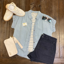 Blue & White Striped Short Sleeve Top