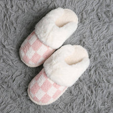 Checkered Faux Fur Cuff Mule Winter Slippers: Gray SM