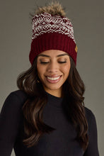 Burgundy & White Patterned Pom Hat