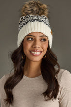 Ivory, Gray & Tan Winter Pattern Pom Hat