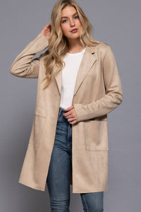 Taupe Open Front Faux Suede Jacket