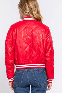 Quilted Faux Leather Bomber Jacket (Multiple Colors)