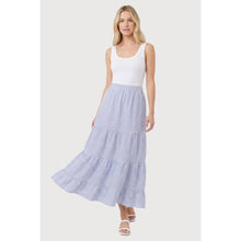 PINSTRIPED TIERED MAXI SKIRT: BLUE / S-M-L-XL(2-2-2-1)