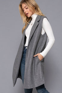 Heather Grey Notched Collar Open Vest