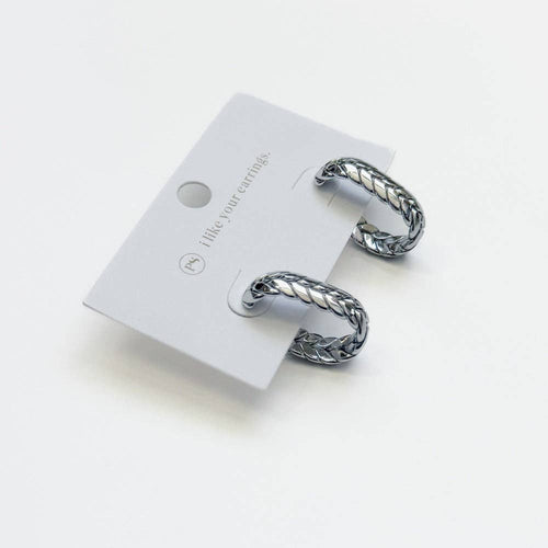 Braided Oval Hoop Earrings - WATERPROOF: Silver
