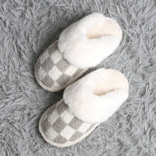 Checkered Faux Fur Cuff Mule Winter Slippers: Black SM
