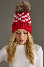 Red & Pink Checkered Pom Hat