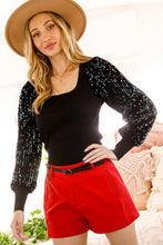 Black Top With Sequin Sleeves