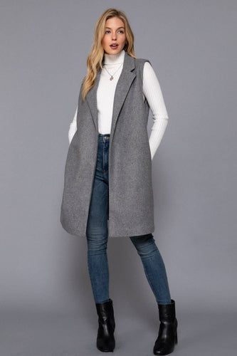Heather Grey Notched Collar Open Vest