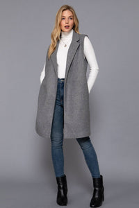 Heather Grey Notched Collar Open Vest