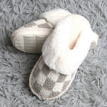 Checkered Faux Fur Cuff Mule Winter Slippers: Gray SM
