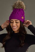 Purple Cable Knit Pom Hat