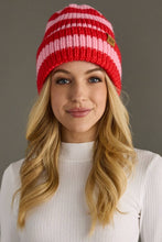 Red & Blush Striped Knit Beanie
