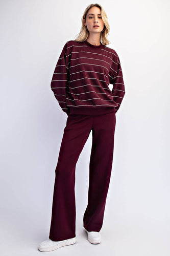Dark Cherry & Cream Stripe Long Sleeve Top