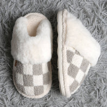 Checkered Faux Fur Cuff Mule Winter Slippers: Gray SM