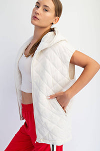 Bone Quilted Hoodie Vest