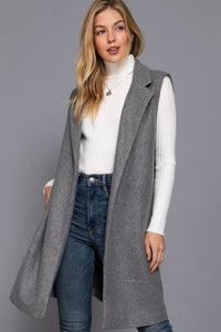 Heather Grey Notched Collar Open Vest