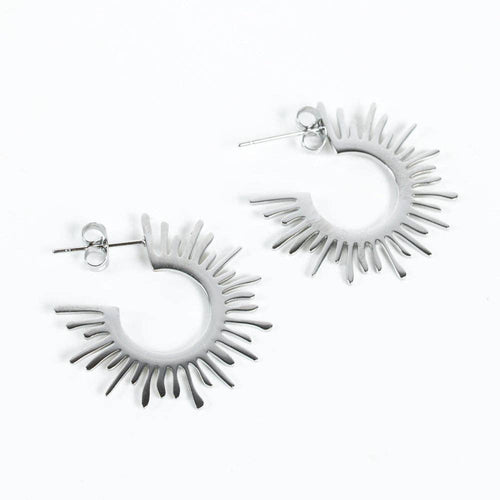Sunburst Hoop Earring - WATERPROOF: Silver