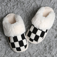 Checkered Faux Fur Cuff Mule Winter Slippers: Black SM