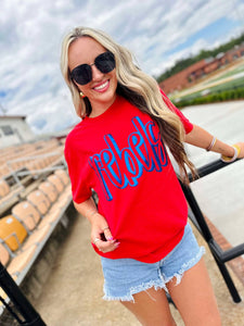Hand Drawn 3D Puff Graphic Tee: Red / L