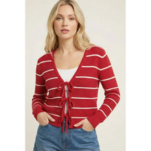 Red & Ivory Bow Tie Front Cardigan