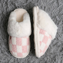 Checkered Faux Fur Cuff Mule Winter Slippers: Gray SM