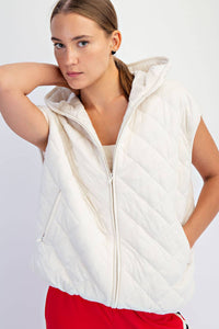 Bone Quilted Hoodie Vest