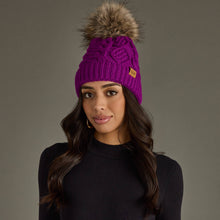 Purple Cable Knit Pom Hat
