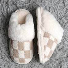 Checkered Faux Fur Cuff Mule Winter Slippers: Beige SM