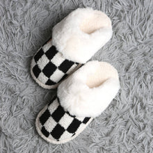 Checkered Faux Fur Cuff Mule Winter Slippers: Black SM