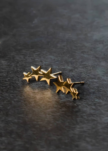Gold Triple Star Stud Earring