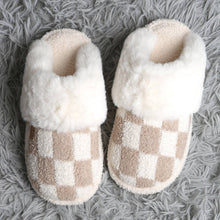 Checkered Faux Fur Cuff Mule Winter Slippers: Beige SM