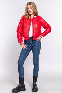 Quilted Faux Leather Bomber Jacket (Multiple Colors)