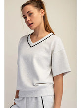 Light Heather Grey & Black V-Neck Top
