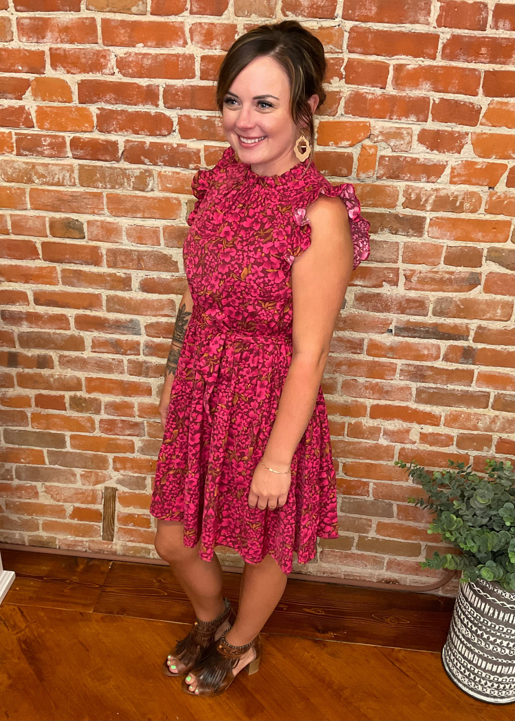 Magenta Floral Print Dress