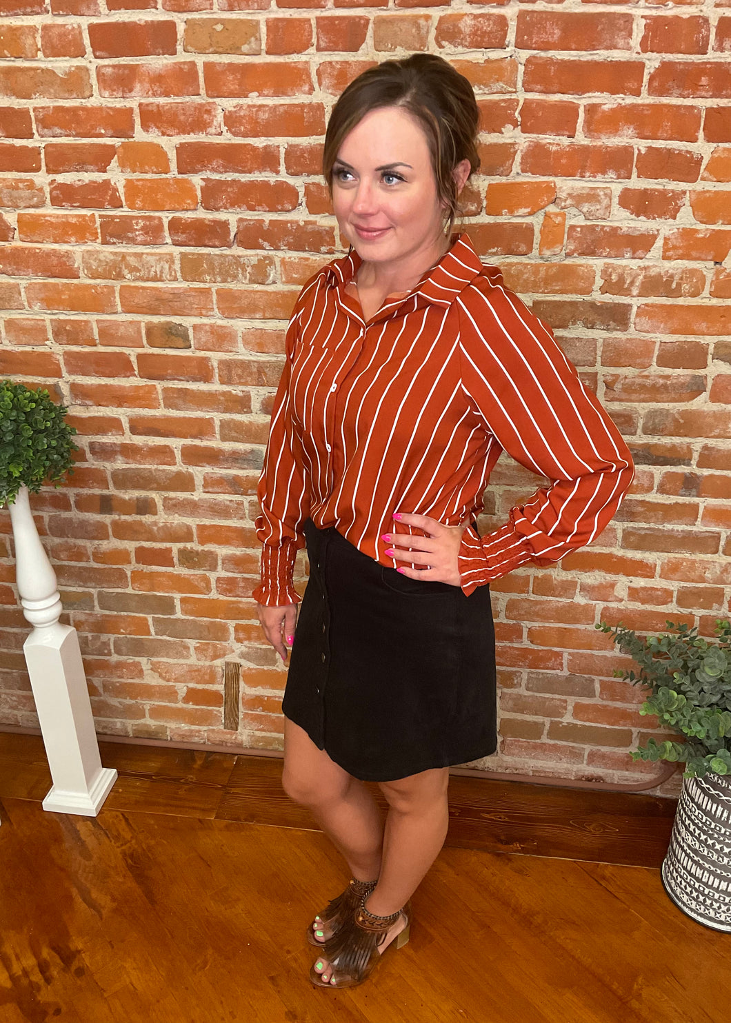 Striped Smocked Long Sleeve Top